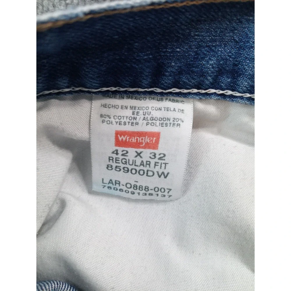 Wrangler Authentics Regular Fit Jeans Men's 42x32 Distressed Blue Denim